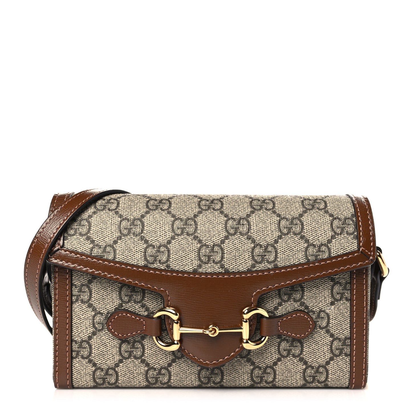 GG Supreme Monogram Mini Horsebit 1955 Shoulder Bag Beige Brown Sugar