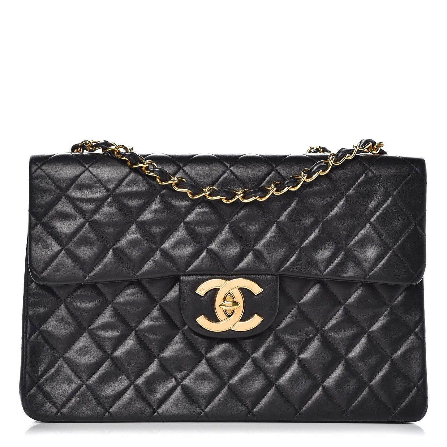 Lambskin Quilted XL Jumbo Single Flap Black