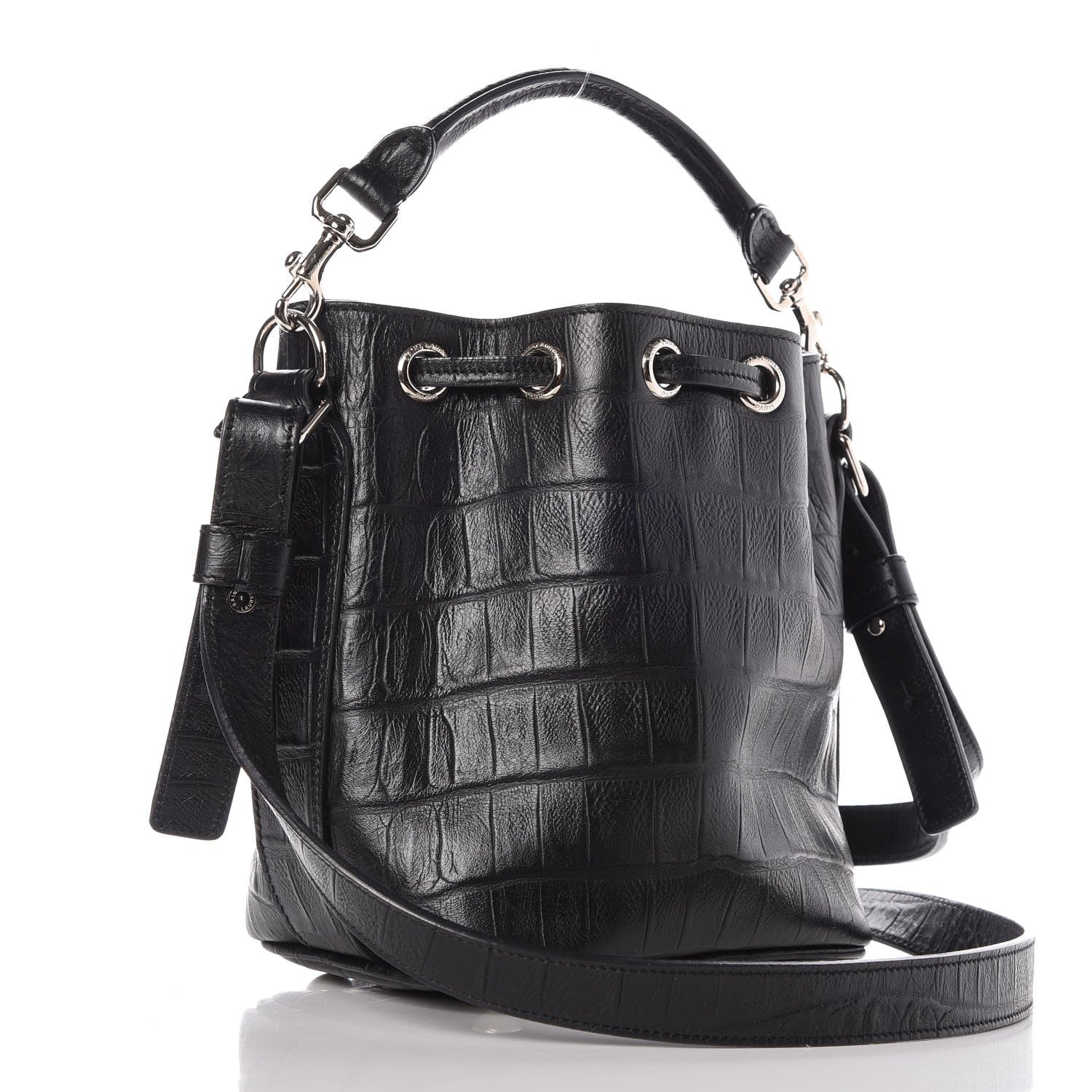 Saint Laurent Croc Calfskin Embossed Small Emmanuelle Bucket Bag Black 4 of 7