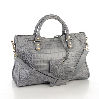 Balenciaga Calfskin Crocodile Embossed Giant 12 Gold Hardware City Gris Beton 3 of 7
