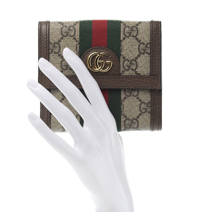 Gucci GG Supreme Monogram Web Ophidia French Flap Wallet Beige New Acero 2 of 11