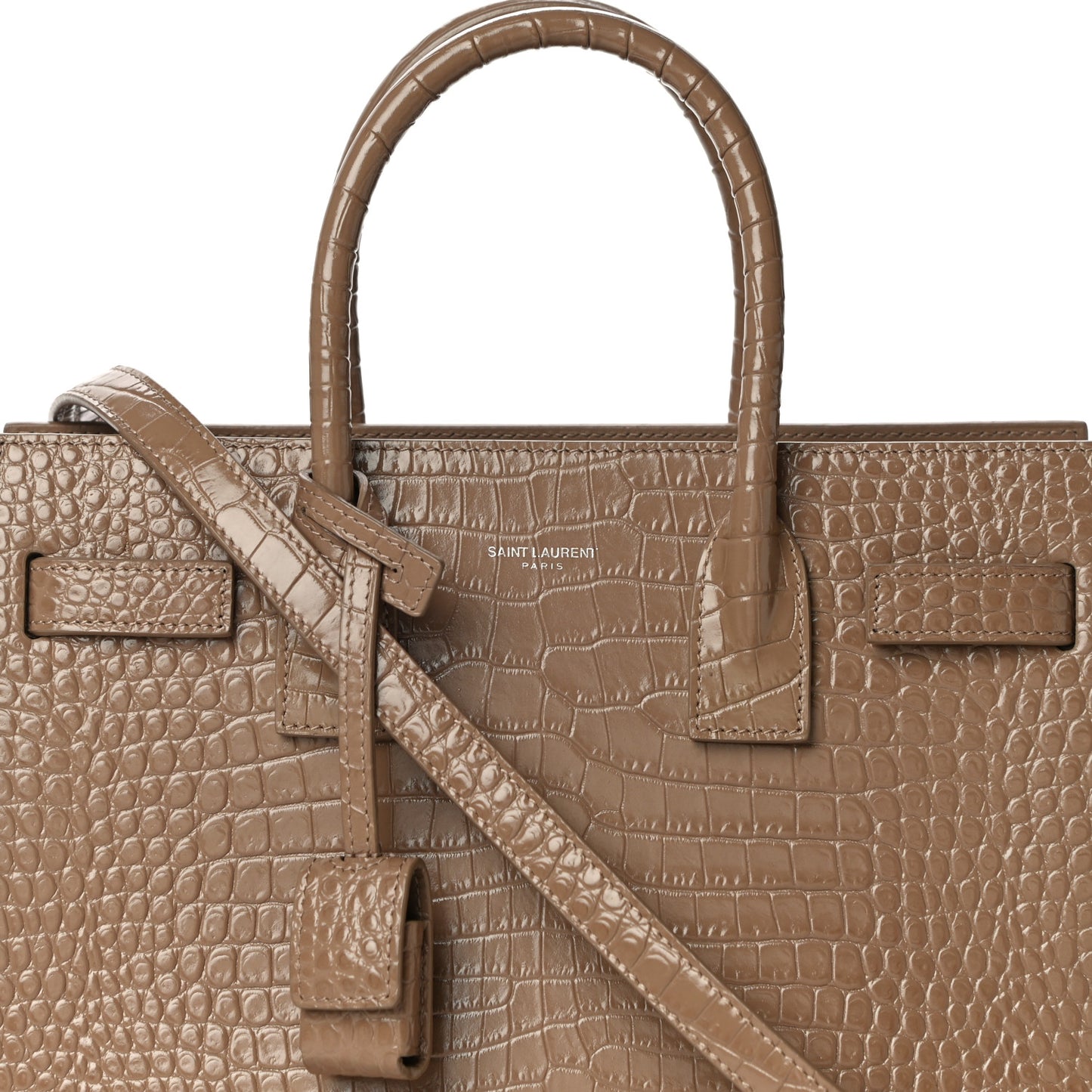 Calfskin Crocodile Embossed Baby Sac De Jour Brown