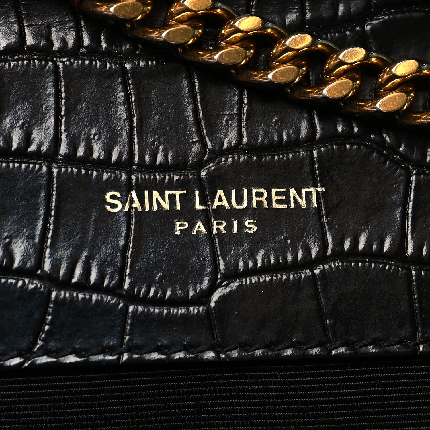 Saint Laurent Calfskin Crocodile Embossed Medium Classic Monogram Kate Tassel Satchel Black 5 of 10
