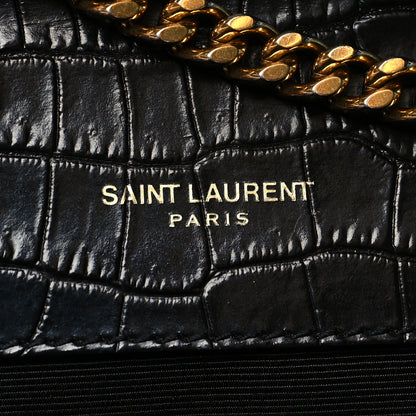 Saint Laurent Calfskin Crocodile Embossed Medium Classic Monogram Kate Tassel Satchel Black 5 of 10