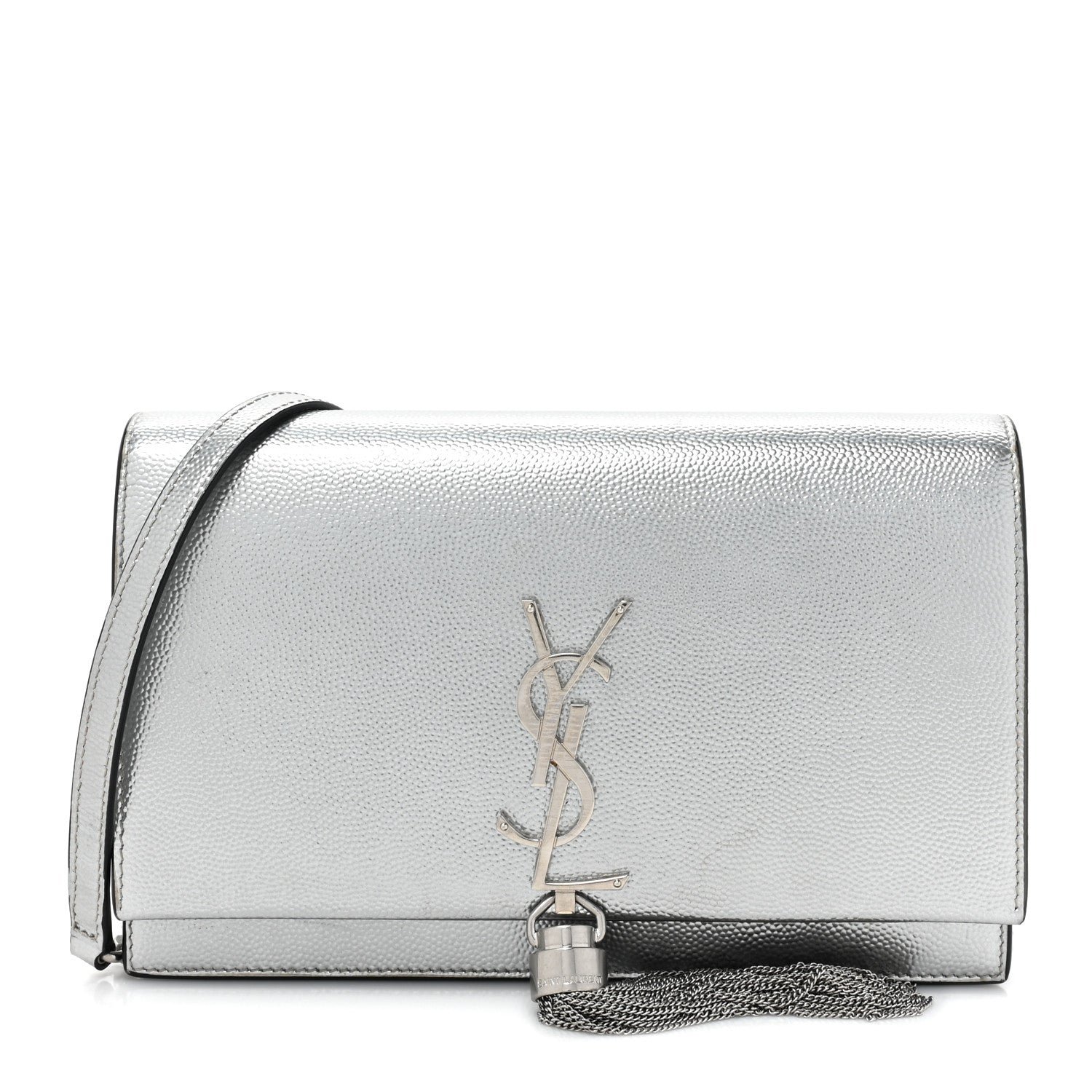 Saint Laurent Grain De Poudre Clasic Kate Monogram Tassel Chain Wallet Argento 1 of 19