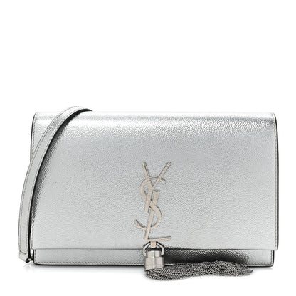Saint Laurent Grain De Poudre Clasic Kate Monogram Tassel Chain Wallet Argento 1 of 19