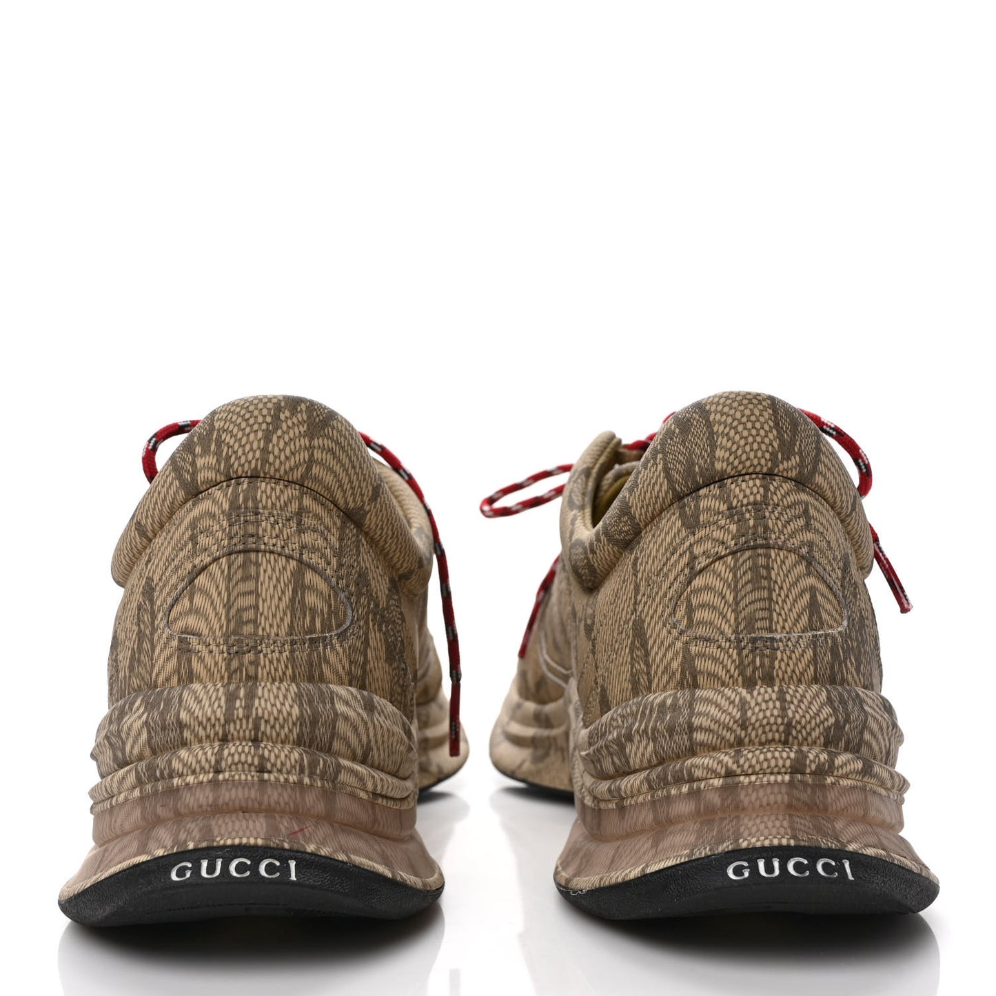 Ultralight Plume Calfskin Monogram Printed Mens Gucci Run Sneakers 8 Beige Ebony