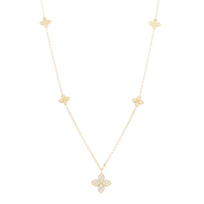 Roberto Coin 18K Yellow Gold Diamond Princess Flower Charm Station Necklace 1 of 7