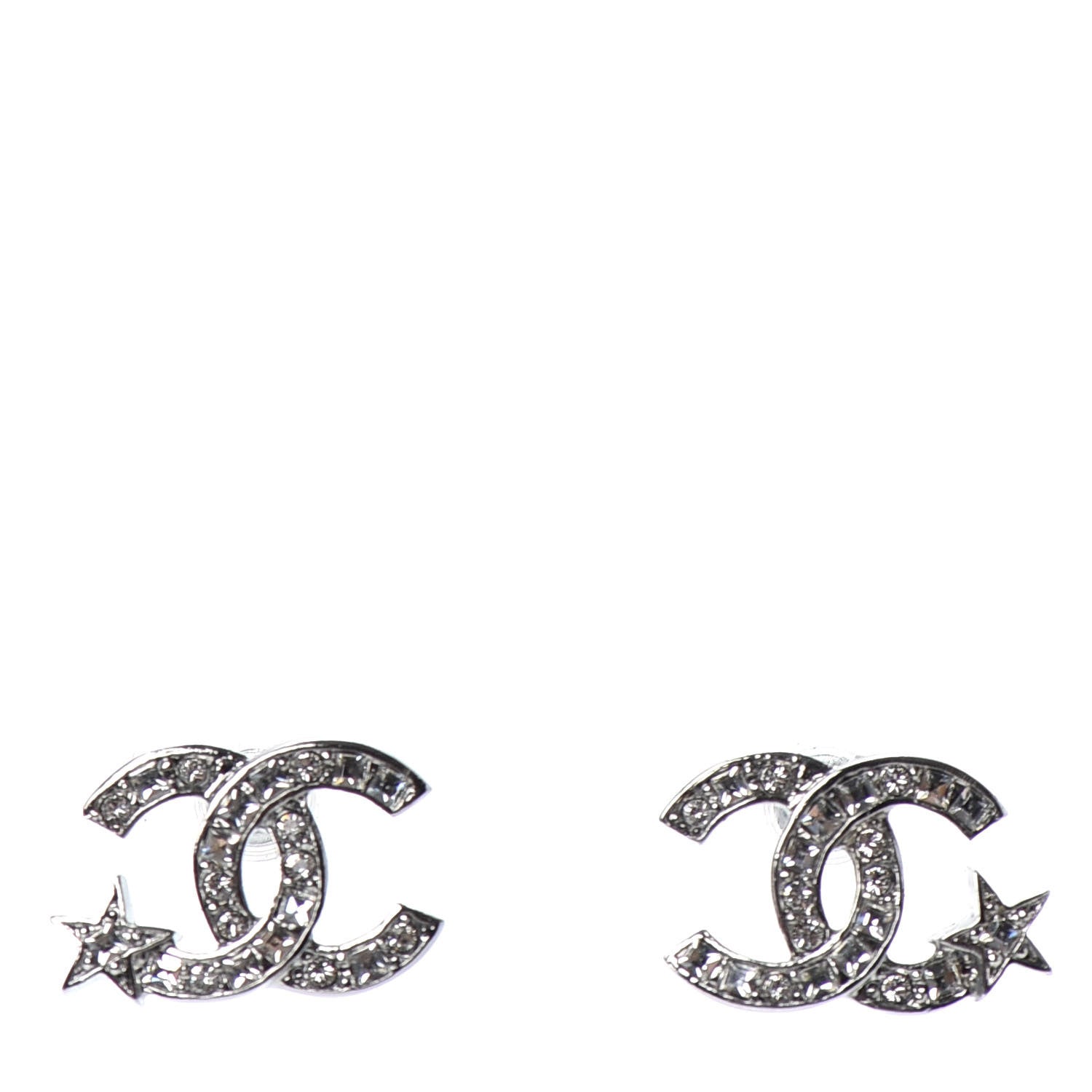 Chanel Crystal CC Starfall Earrings Silver 1 of 5