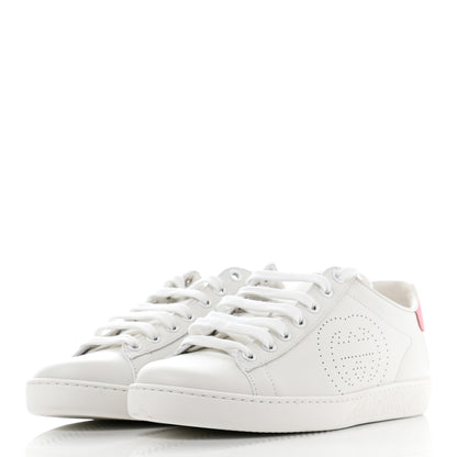 Gucci Calfskin Interlocking G Perforated Womens Ace Sneakers 37.5 White Wild Rose 3 of 9
