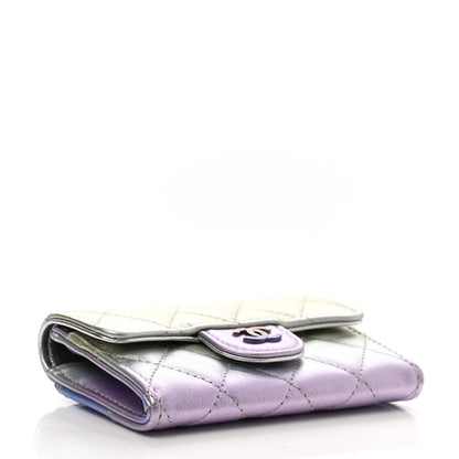 Chanel Gradient Metallic Calfskin Quilted Flap Card Holder Wallet Silver Blue Yellow Purple 4 of 11