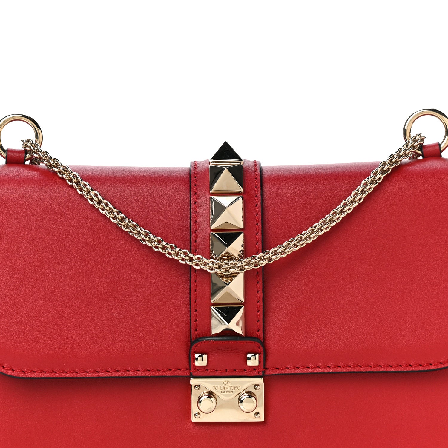 Valentino Garavani Vitello Medium Glam Lock Rockstud Flap Red 9 of 11