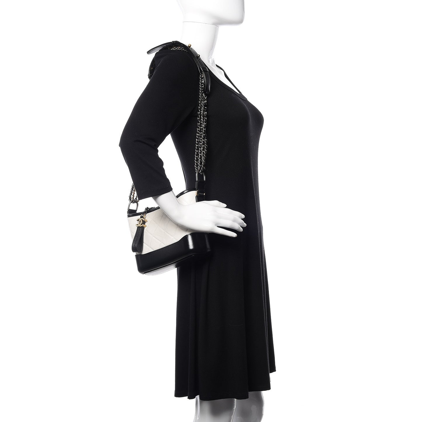 Aged Calfskin Quilted Small Gabrielle Hobo Black White