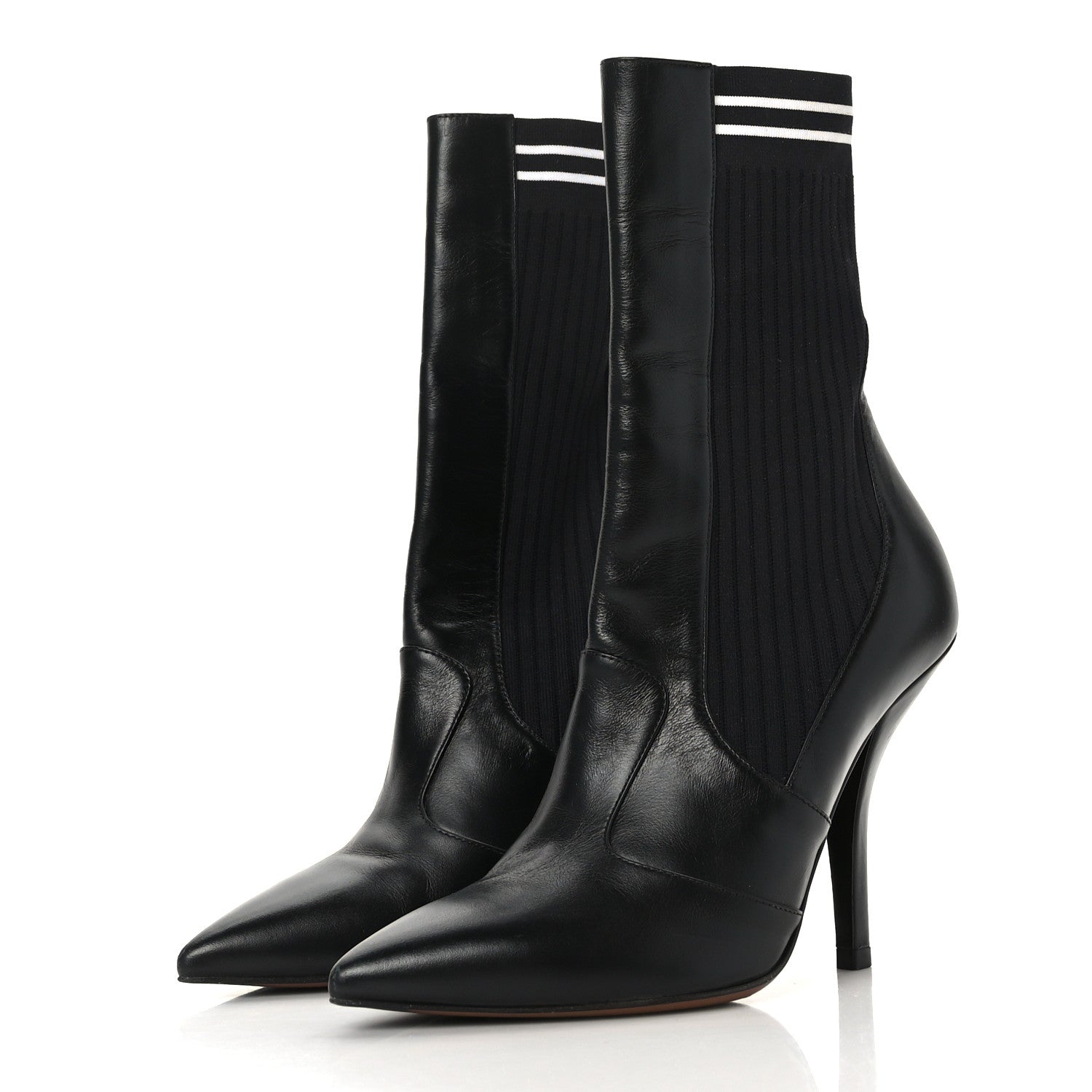 Fendi Vitello Lucido Stretch Fabric Striped Rockoko 105mm Sock Boots 37 Black 3 of 6