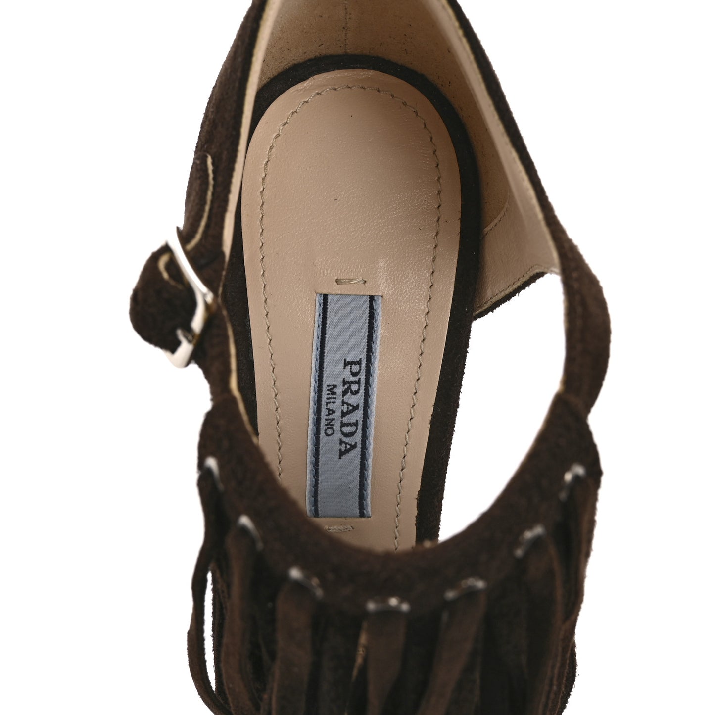 Suede Fringe Peep Toe Sandal 36 Moro