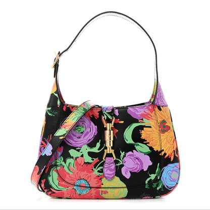 Gucci X KEN SCOTT New Shangai Calfskin Jenny Floral Print Small Jackie 1961 Hobo Black Pink 1 of 10
