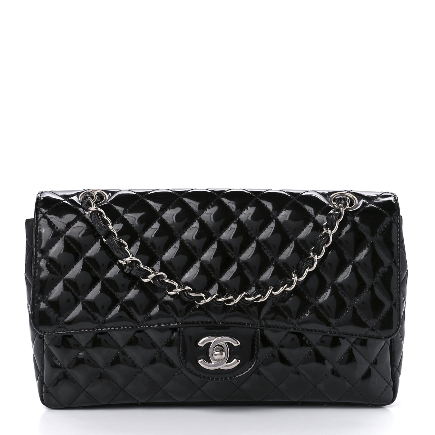 Patent Quilted Secret Label Medium Flap Black