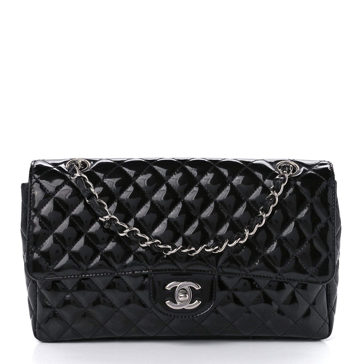 Chanel Patent Quilted Secret Label Medium Flap Black 1 of 10