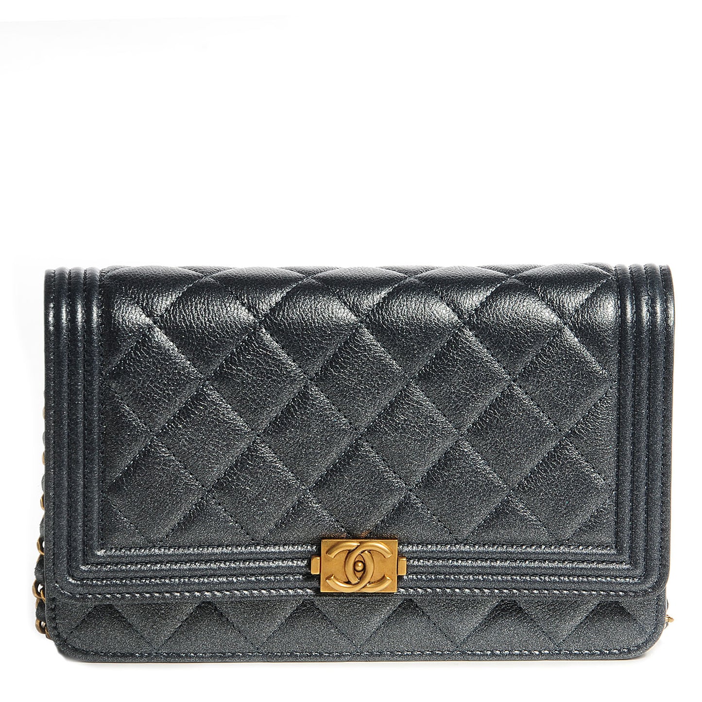 Metallic Calfskin Quilted Boy Wallet On Chain WOC Charcoal