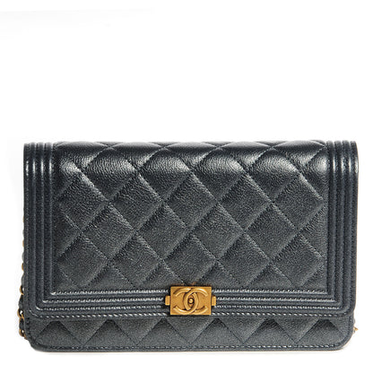 Chanel Metallic Calfskin Quilted Boy Wallet On Chain WOC Charcoal 1 of 9