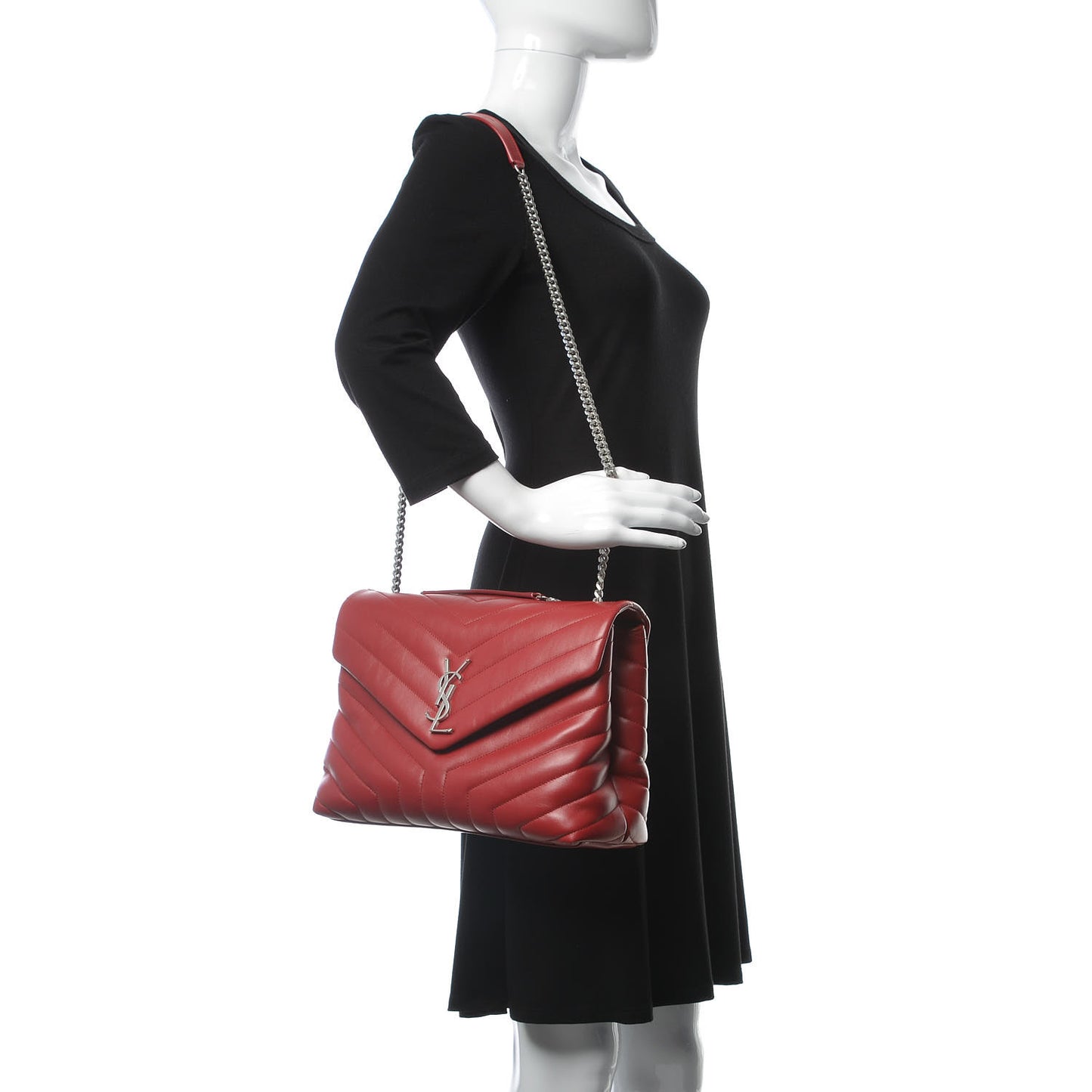 Calfskin Y Quilted Monogram Medium Loulou Chain Satchel Lipstick Red