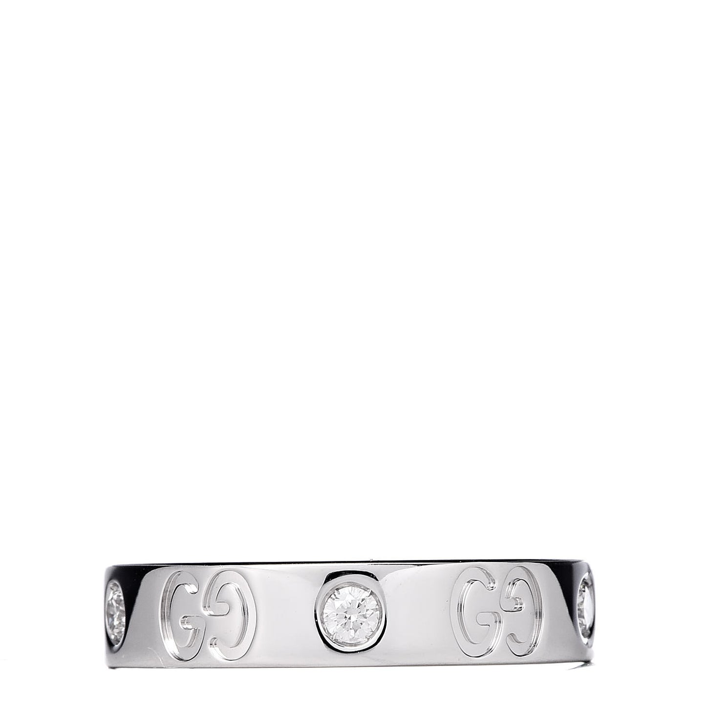 18K White Gold Diamond Icon Thin Band Ring 49 4.75