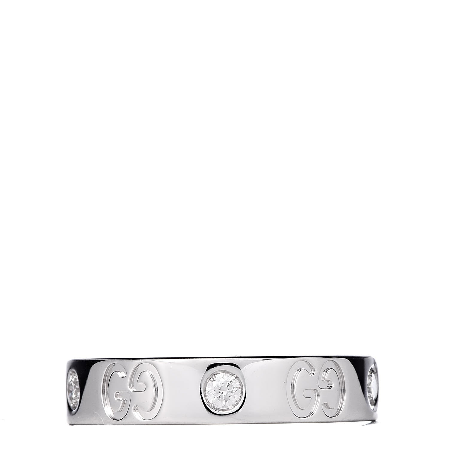 Gucci 18K White Gold Diamond Icon Thin Band Ring 49 4.75 1 of 6