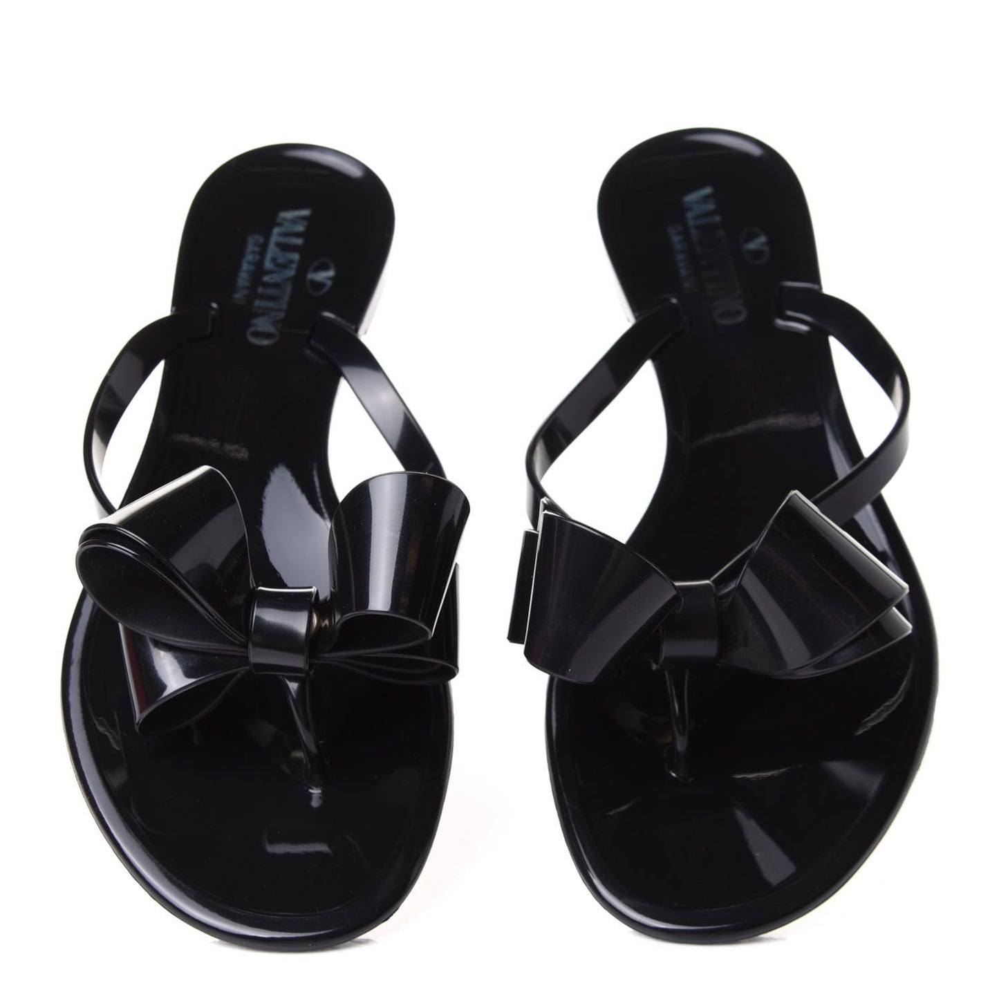 PVC Jelly Bow Thong Sandals 38 Black