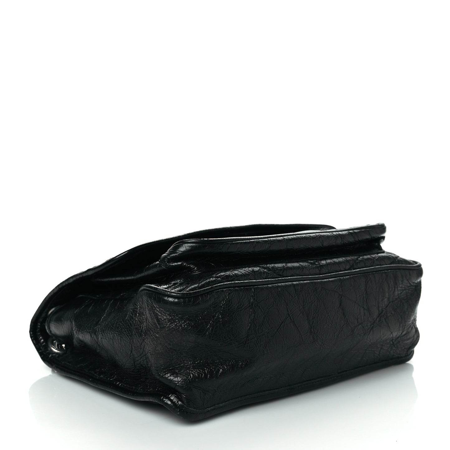 Crinkled Calfskin Matelasse Monogram Medium Niki Chain Satchel Black