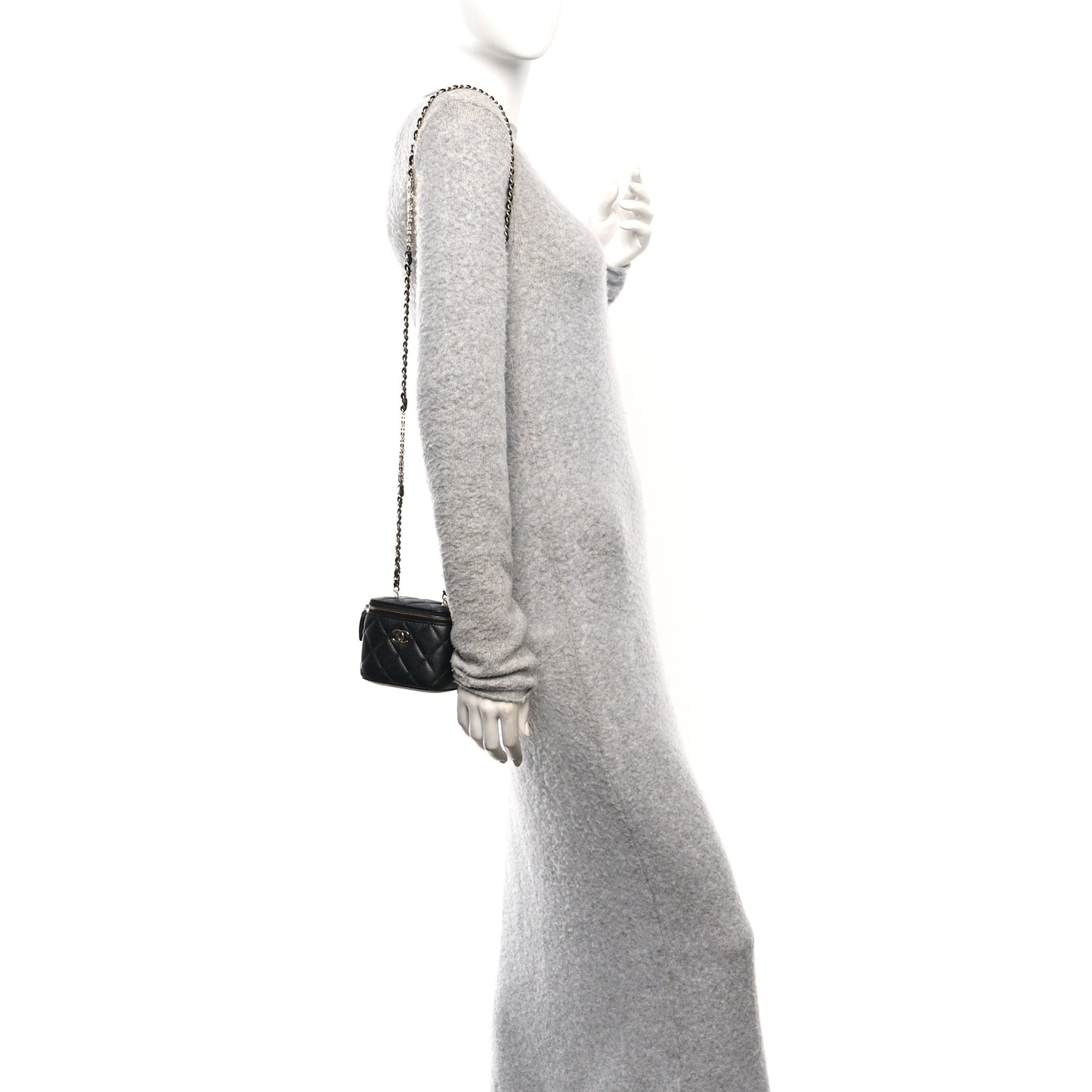 Caviar Quilted Mini Vanity Case With Chain Black