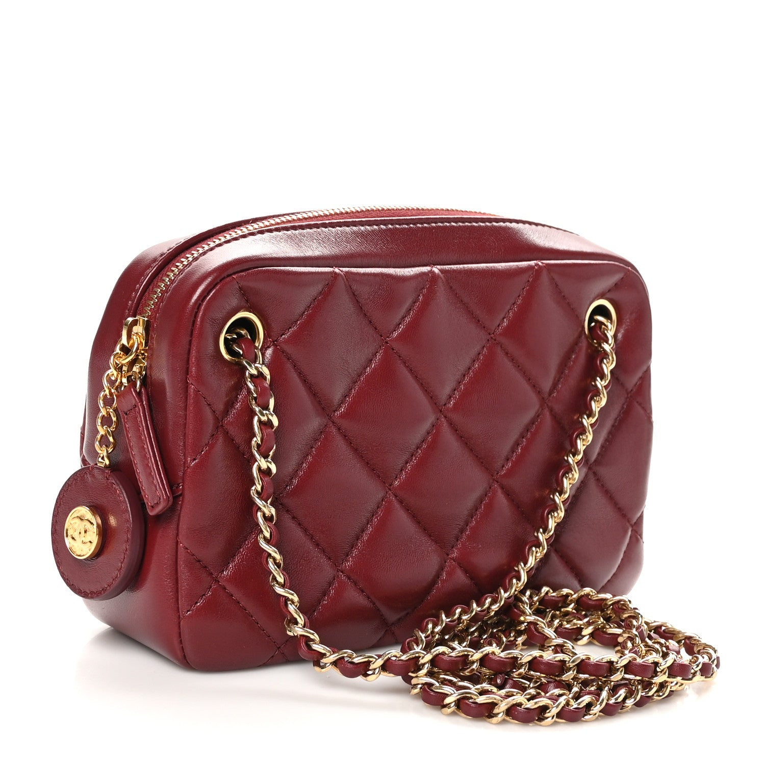 CHANEL ケース ワインレッド Chanel Shiny Lambskin Quilted Mini Camera Case Burgundy 1619955