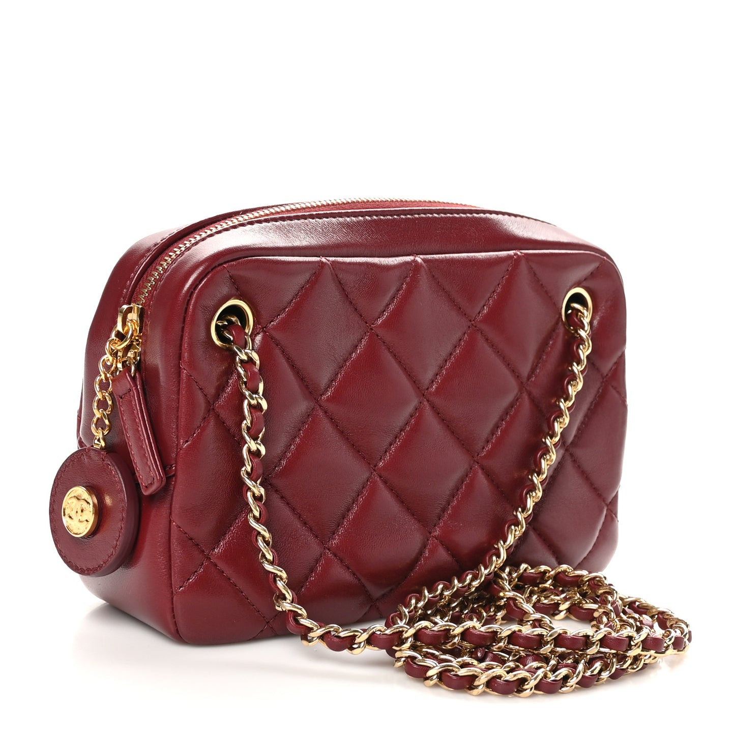 Shiny Lambskin Quilted Mini Camera Case Burgundy