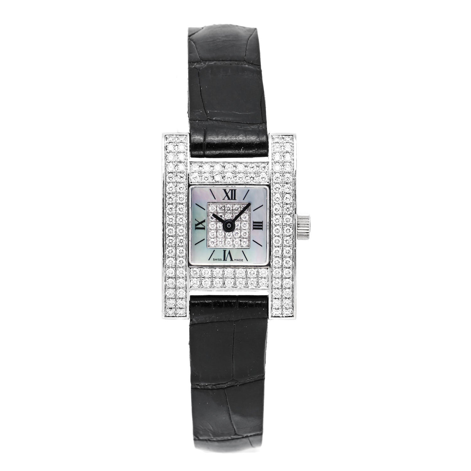 Chopard 18K White Gold Alligator Diamond Pave Bezel Mother of Pearl 19mm Your Hour Quartz Watch 1 of 5