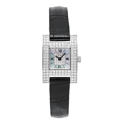 Chopard 18K White Gold Alligator Diamond Pave Bezel Mother of Pearl 19mm Your Hour Quartz Watch 1 of 5