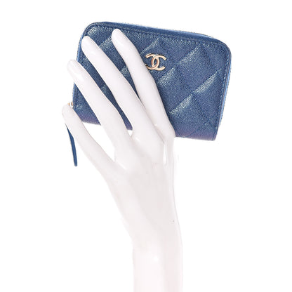 Chanel Metallic Caviar Quilted Zip Coin Purse Dark Blue 2 of 8