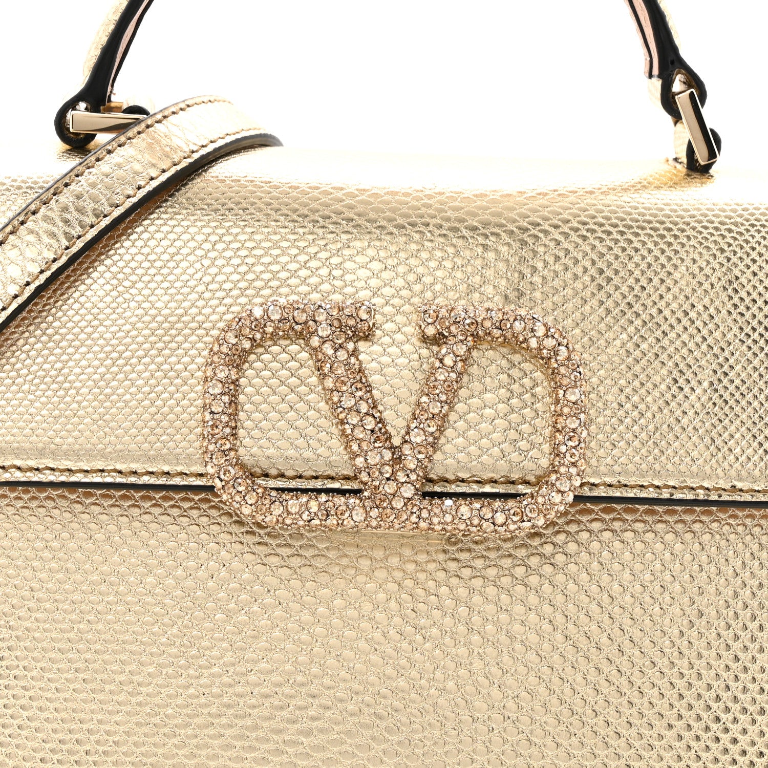 Valentino Garavani Metallic Calfskin Crystal Snake Embossed Mini VSling Top Handle Bag Gold 7 of 9