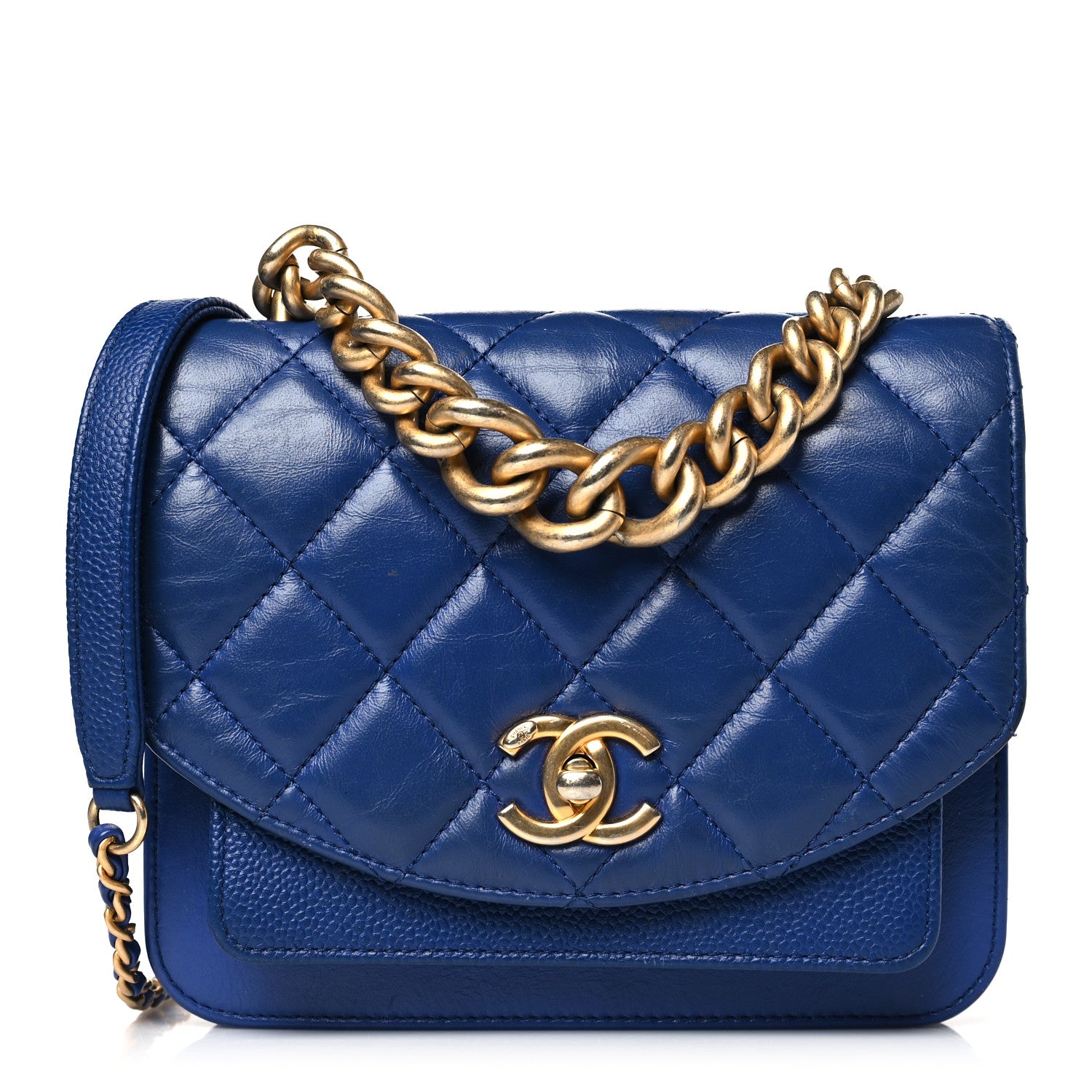 Chanel Calfskin Caviar Quilted Mini Chain Handle Flap Blue 1 of 11