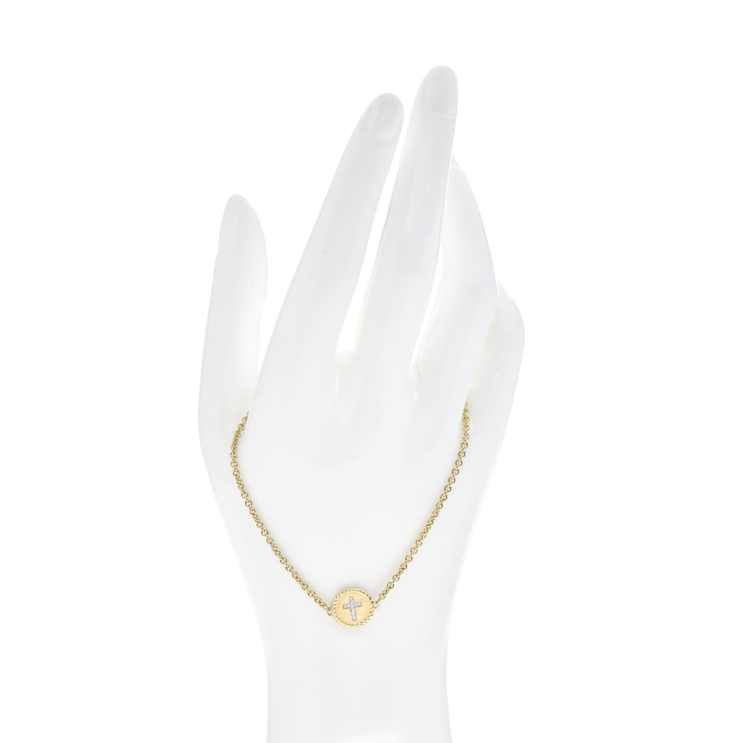 David Yurman 18K Yellow Gold Diamond Cable Collectibles Cross Bracelet 2 of 4