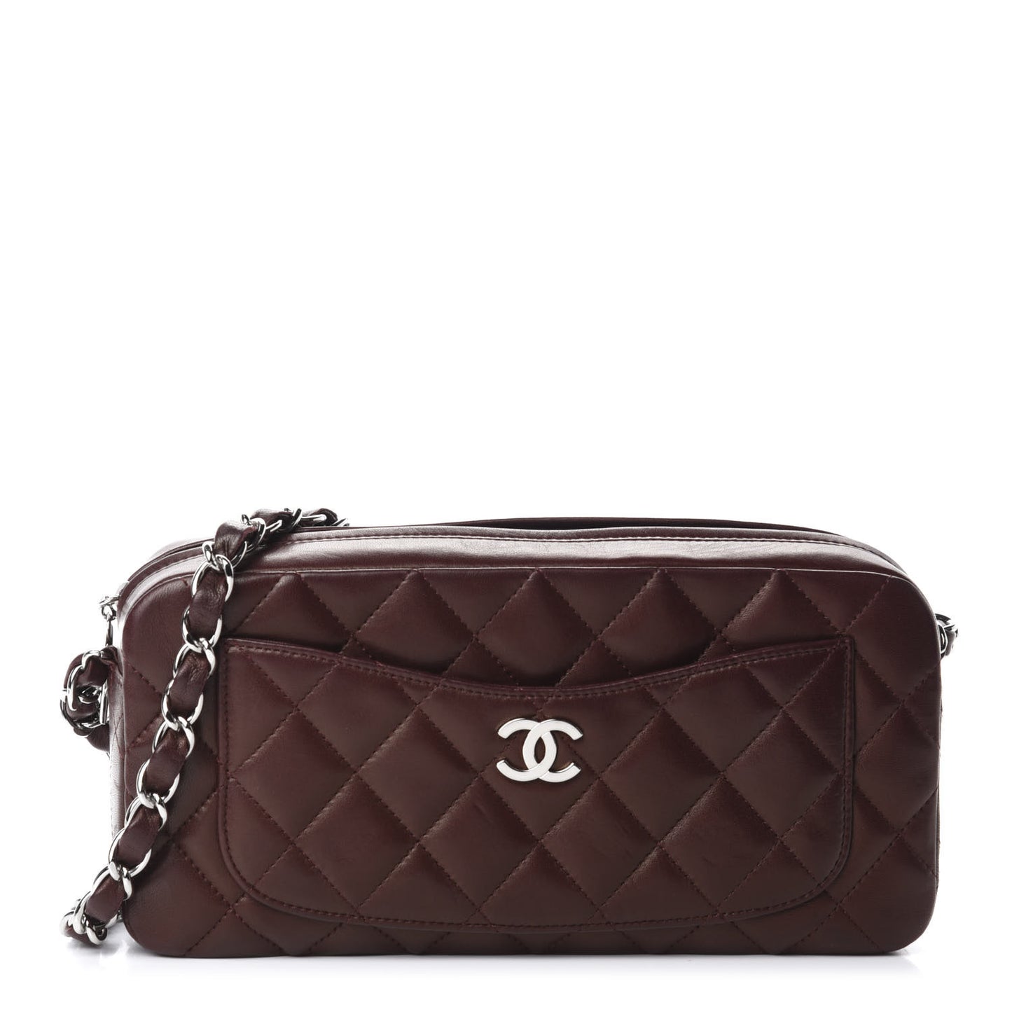 Lambskin Quilted Timeless Camera Case Brown