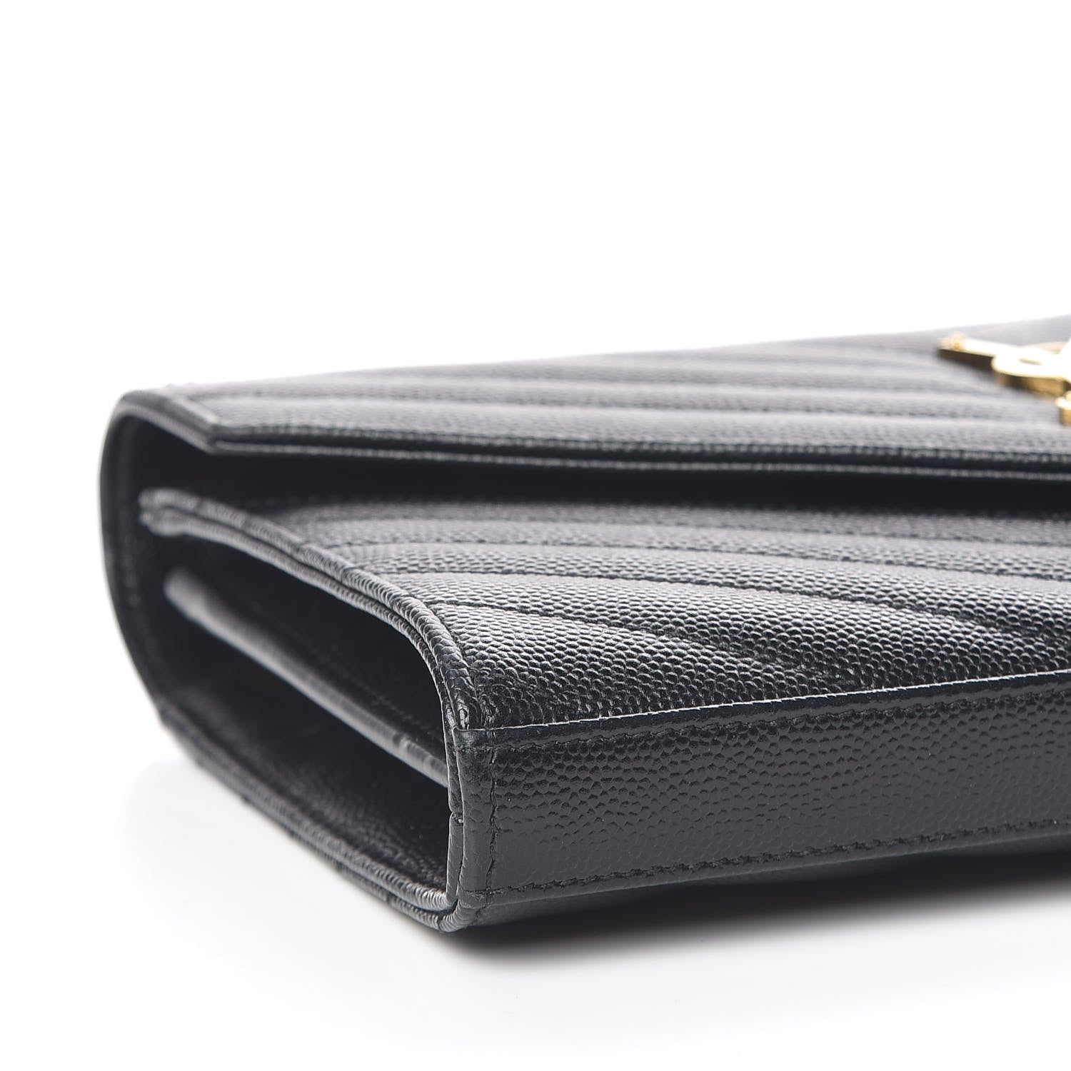 Saint Laurent Grain De Poudre Matelasse Chevron Monogram Chain Wallet Black 5 of 12