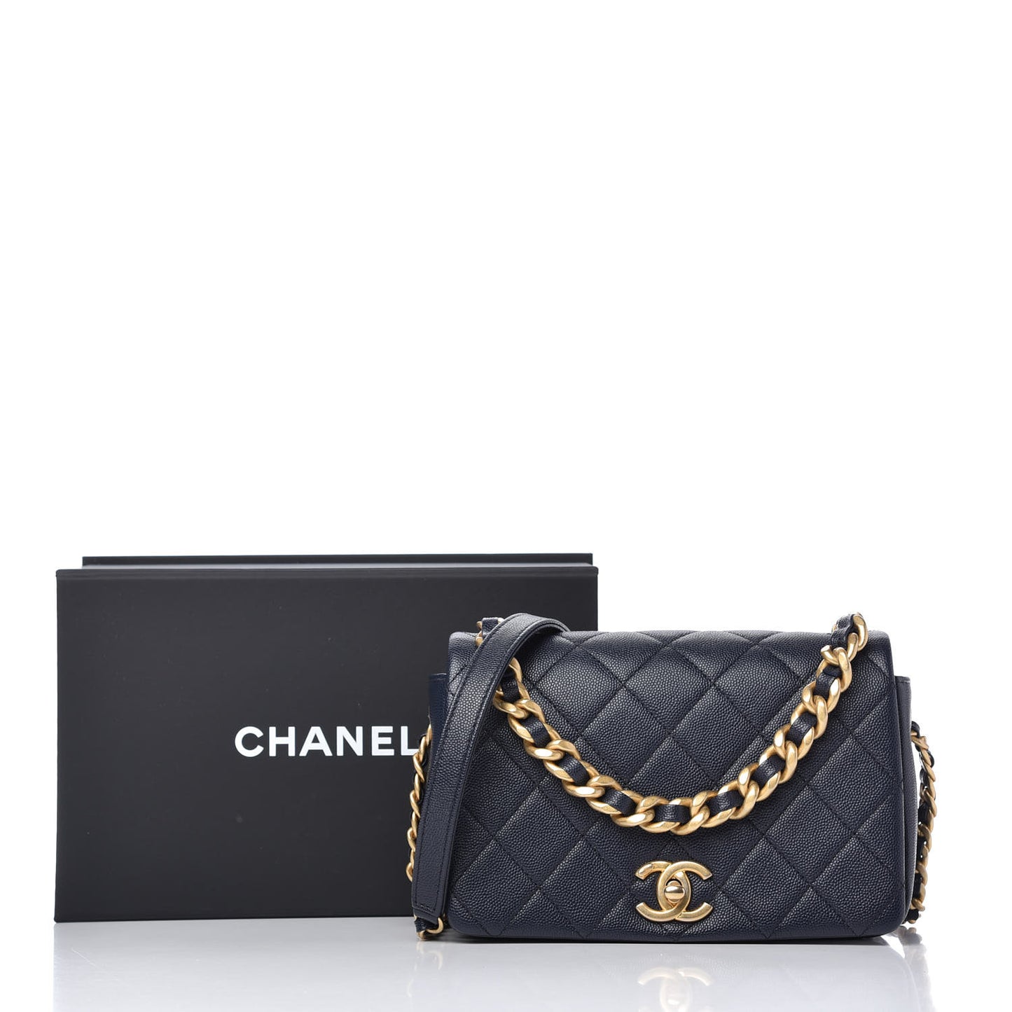 Caviar Quilted Small Fashion Therapy Flap Bag Navy Blue