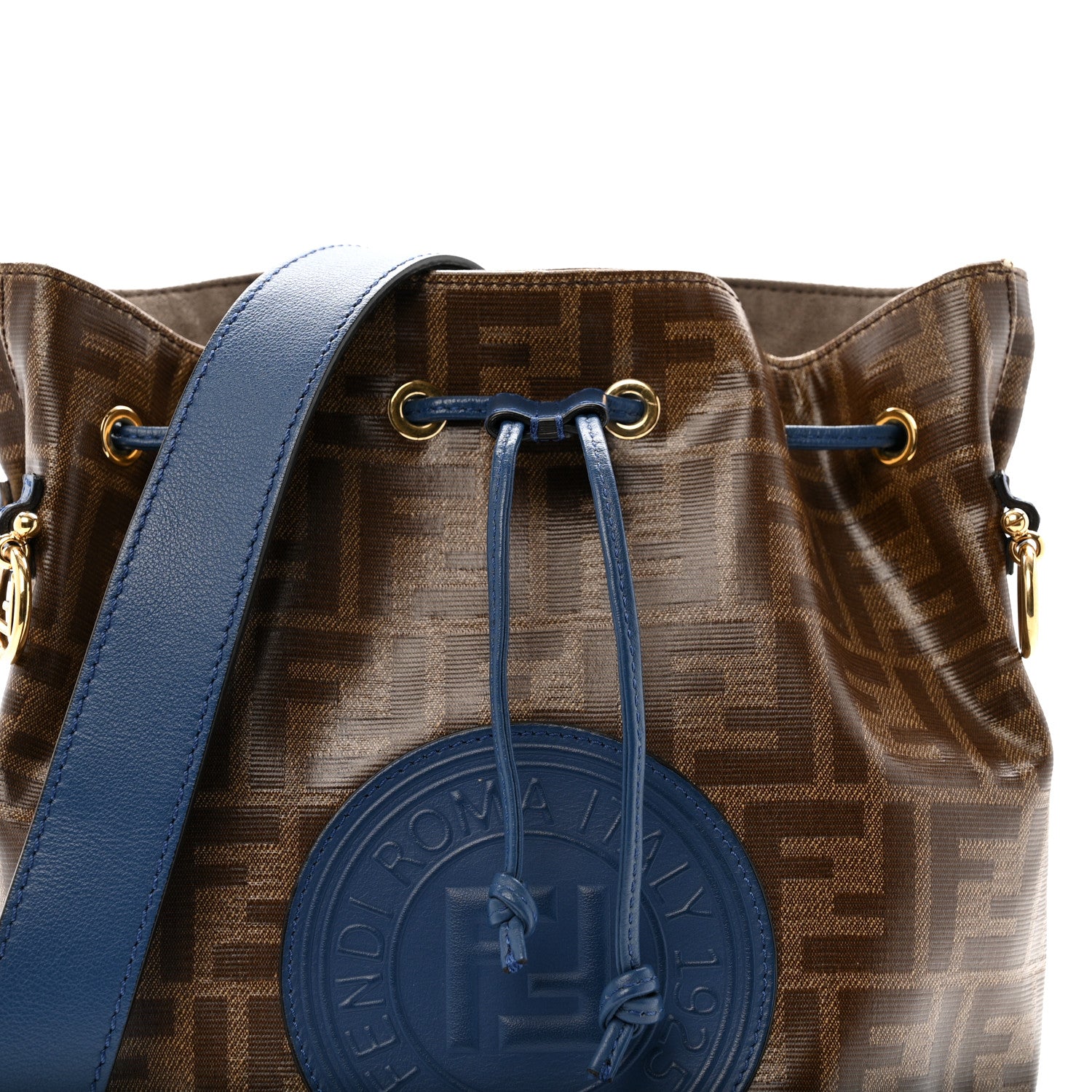 Fendi Glazed Fabric Vitello Grace F is Fendi FF 1974 Stamp Patch Grande Mon Tresor Bucket Bag Mogano Panna Iris 8 of 14
