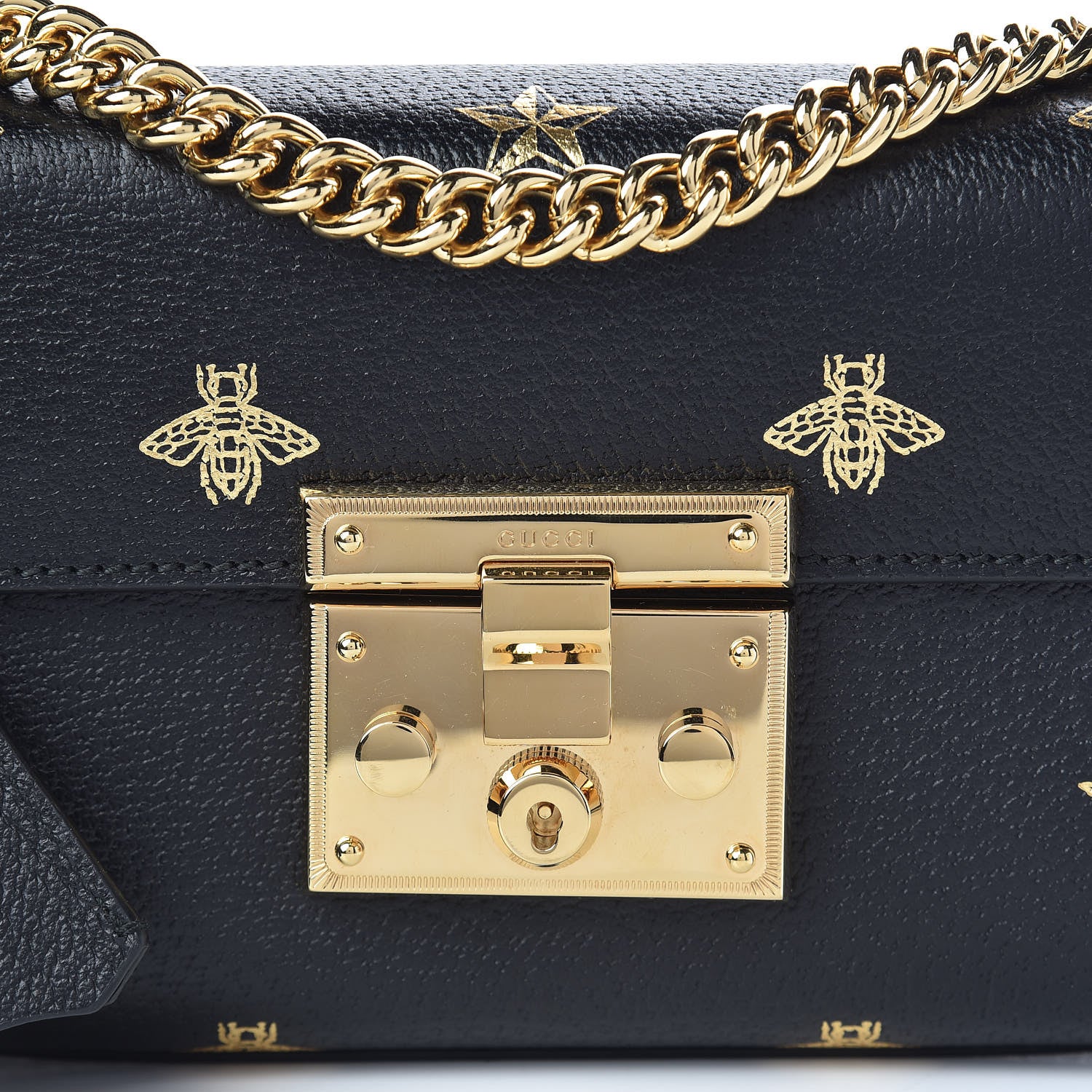 Gucci Grained Calfskin Bee Star Small Padlock Shoulder Bag Black 11 of 11