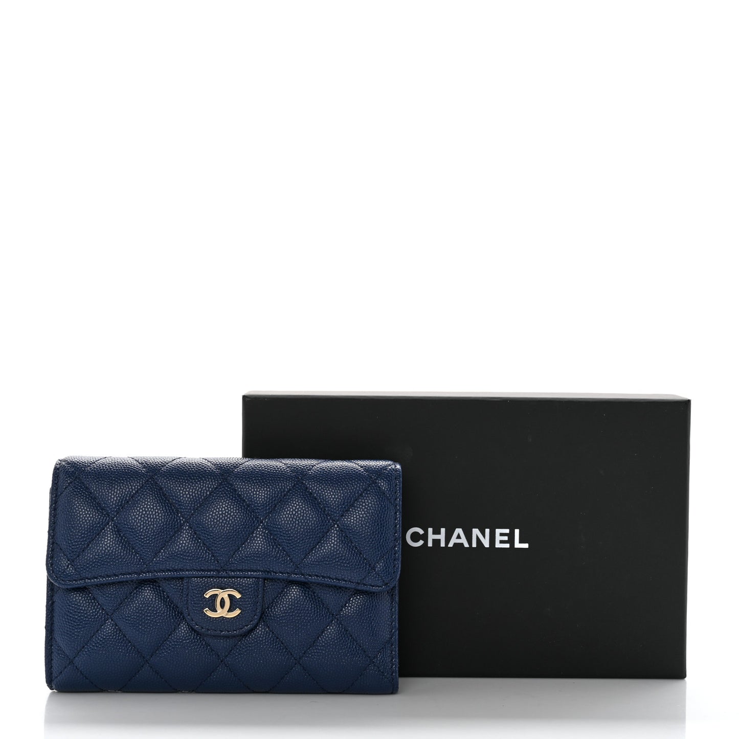 Caviar Quilted Medium Flap Wallet Dark Blue