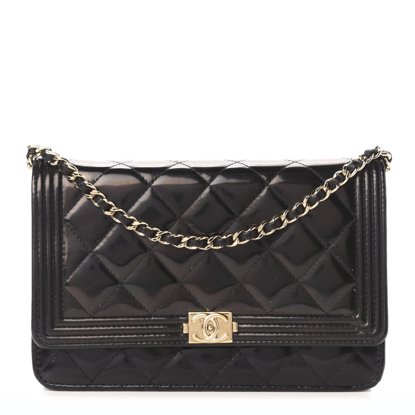 Glazed Calfskin Quilted Boy Wallet On Chain WOC Black