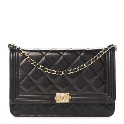 Chanel Glazed Calfskin Quilted Boy Wallet On Chain WOC Black 1 of 13