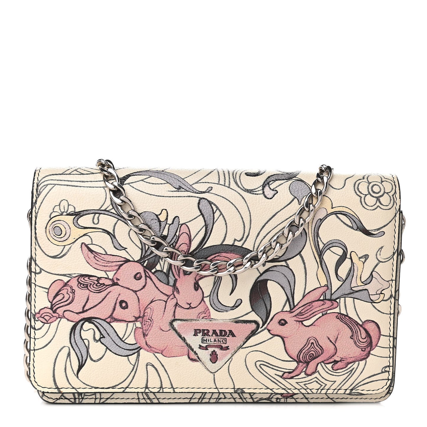 X JAMES JEAN Glace Calfskin Rabbit Print Wallet On Chain Opaline