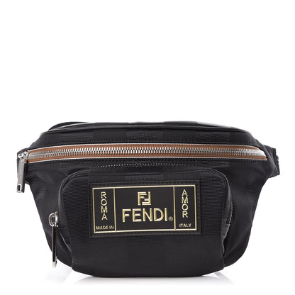 Fendi Nylon Vitello Century Pequin Logo Plate Pocket Belt Bag Black 1 of 7