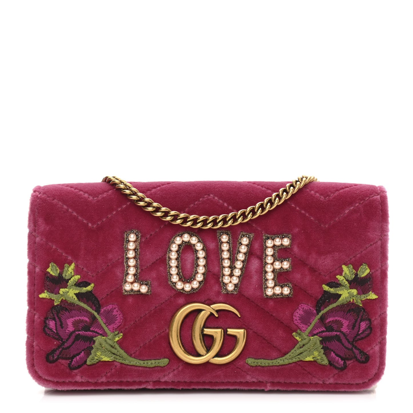 Velvet Matelasse Love Embroidered GG Marmont Mini Bag Light Raspberry Rose