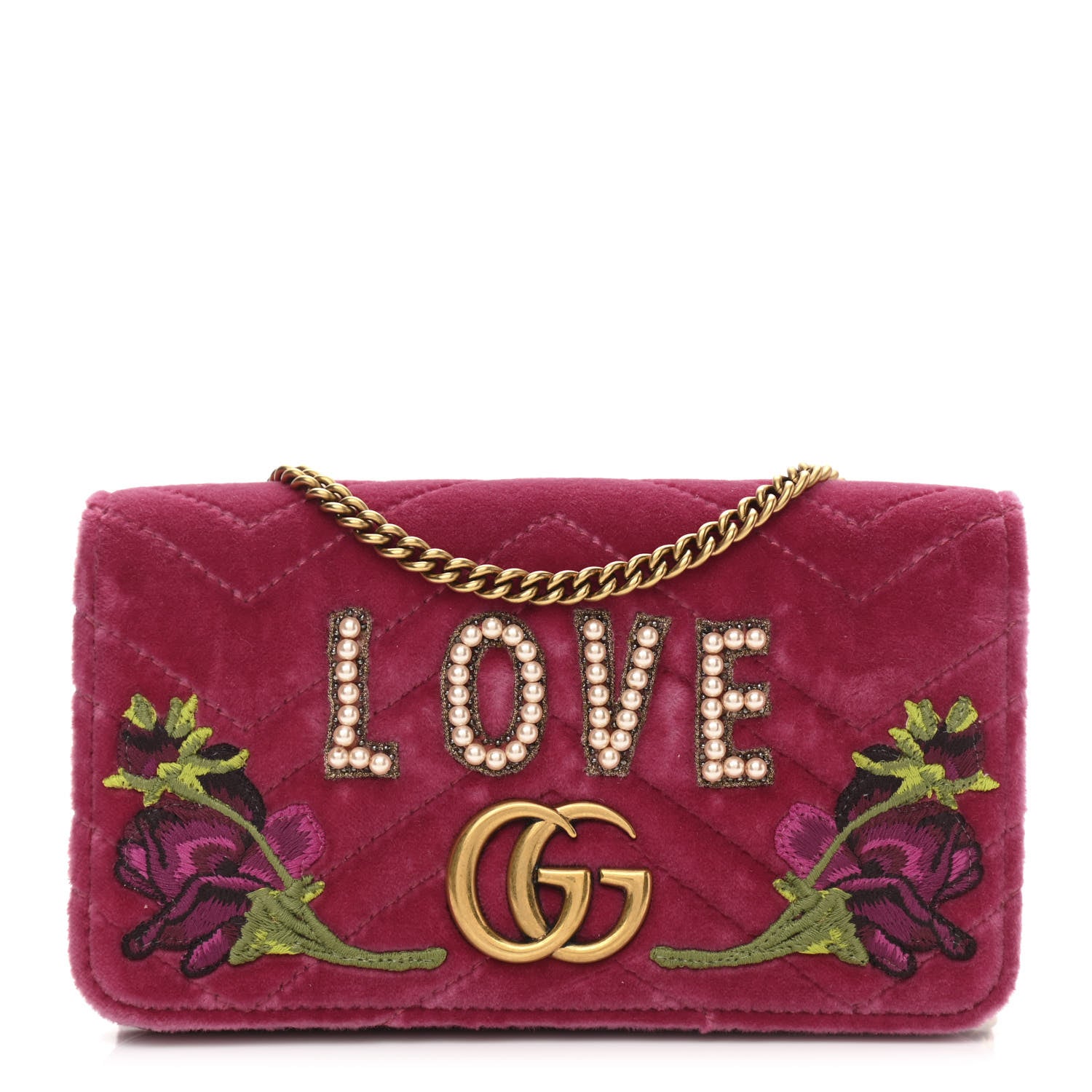 Gucci Velvet Matelasse Love Embroidered GG Marmont Mini Bag Light Raspberry Rose 1 of 9